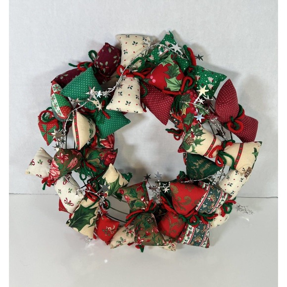 Plush Packages Christmas Wreath Red & Green Patterns - Picture 1 of 3